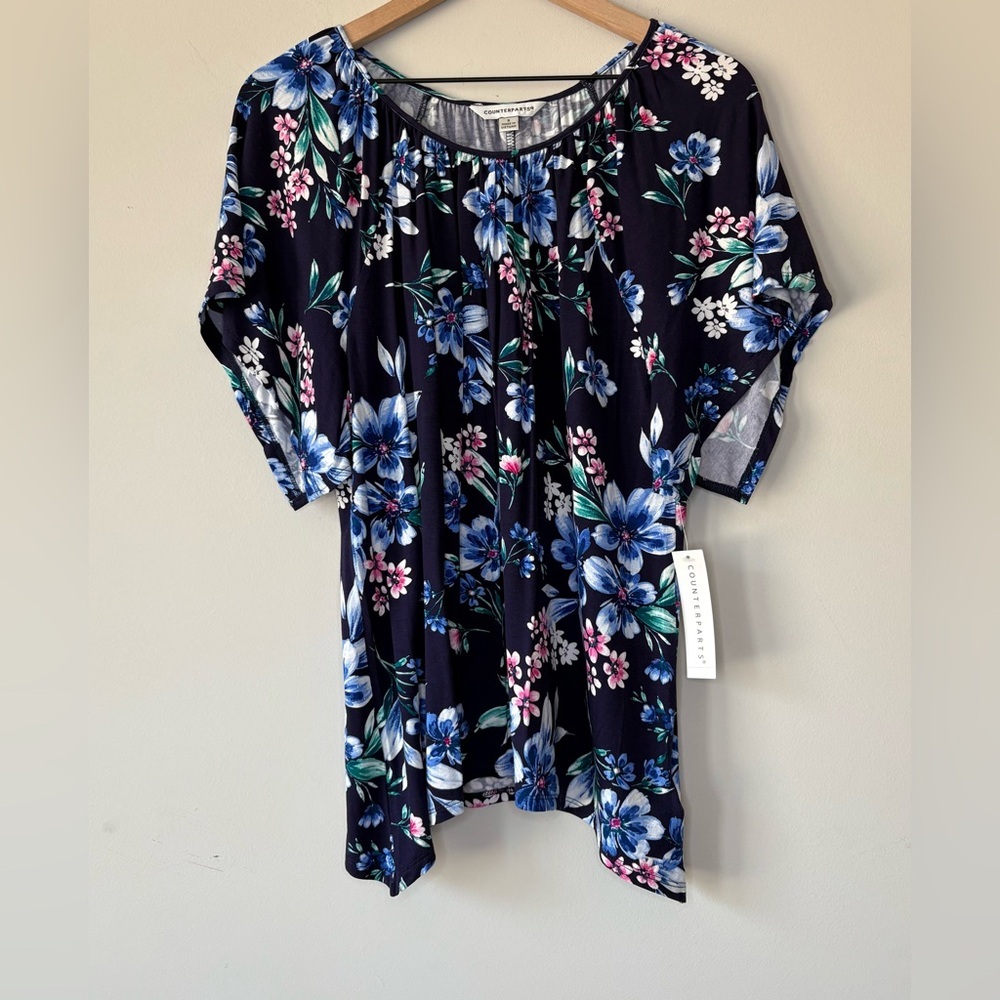 NWT Counterparts Top Blue Floral Top